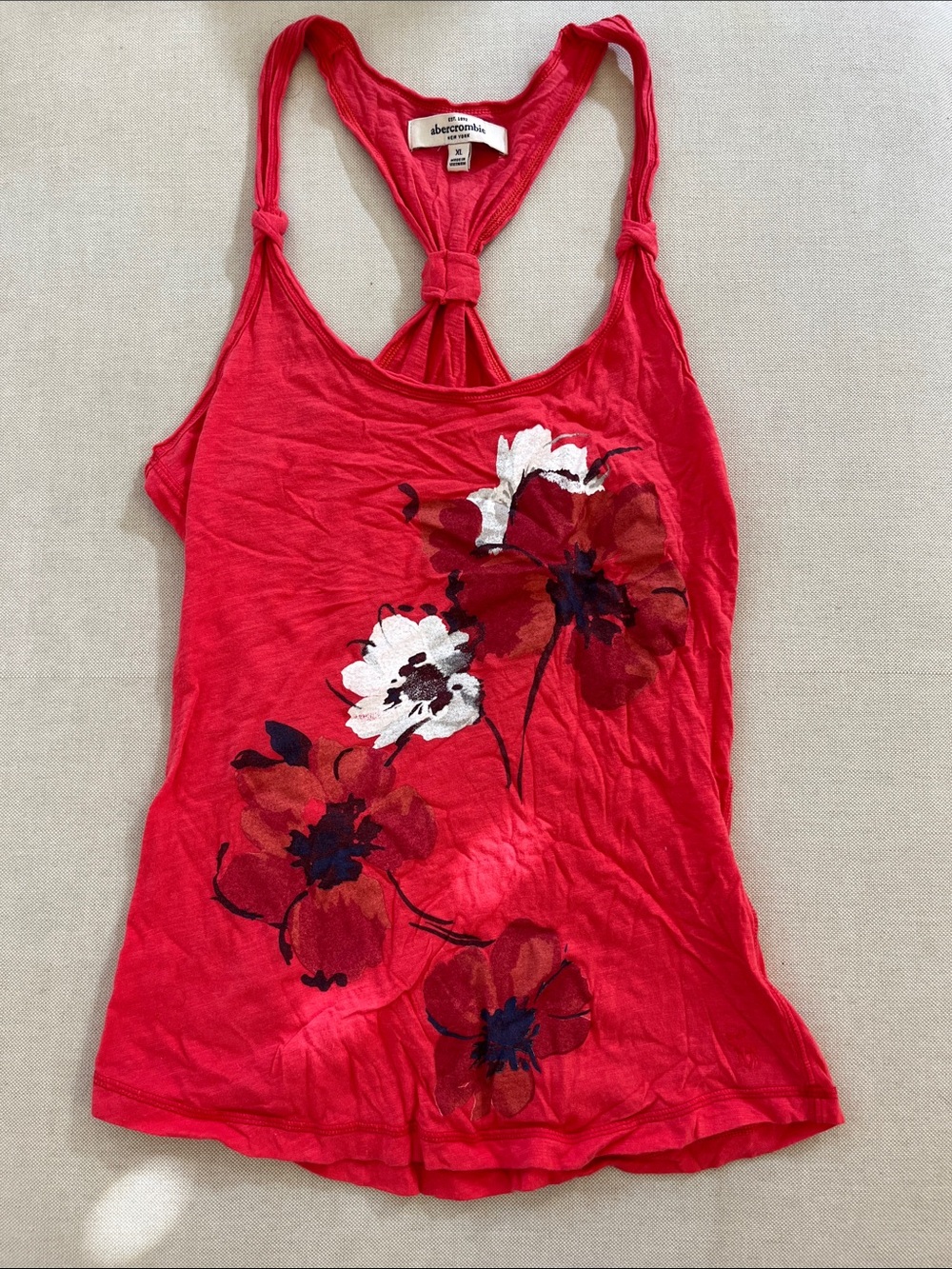 Abercrombie & Fitch KIDS Bright Red Floral Knot-Back Tank